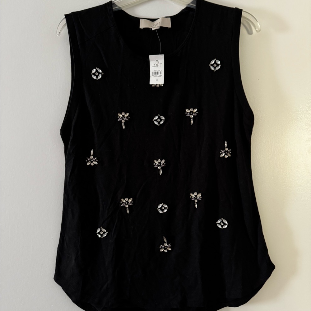 Embellished Black Sleeveless Top